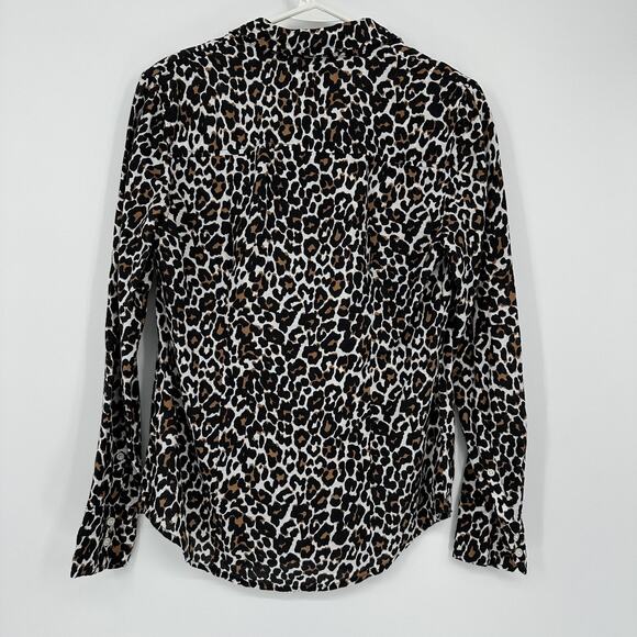 J Crew Shirt Womens 0 Leopard Print Linen Cotton Button Front Slim Preppy - Picture 8 of 10